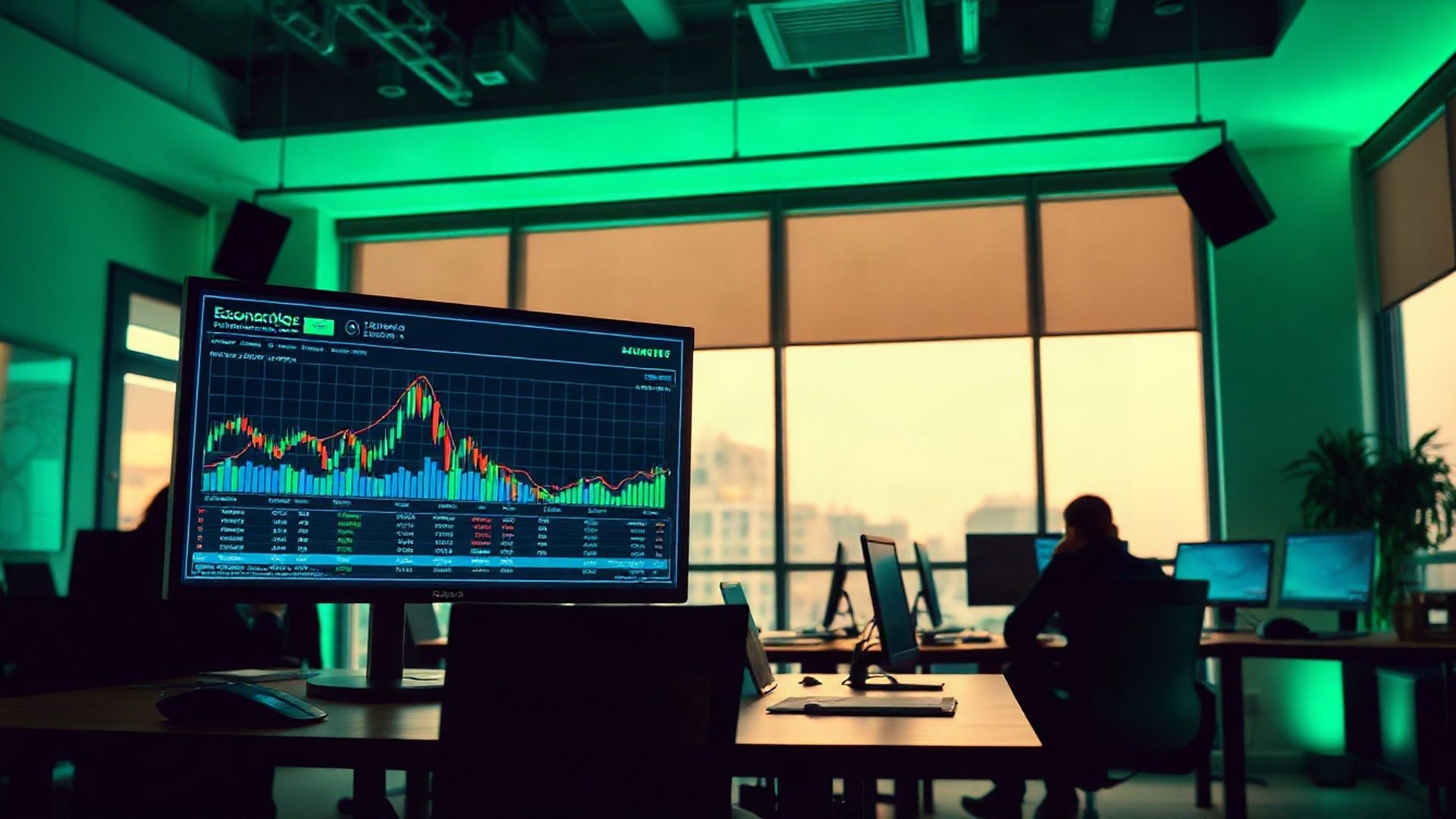 Gráficos de datos económicos en un monitor en una redacción uruguaya